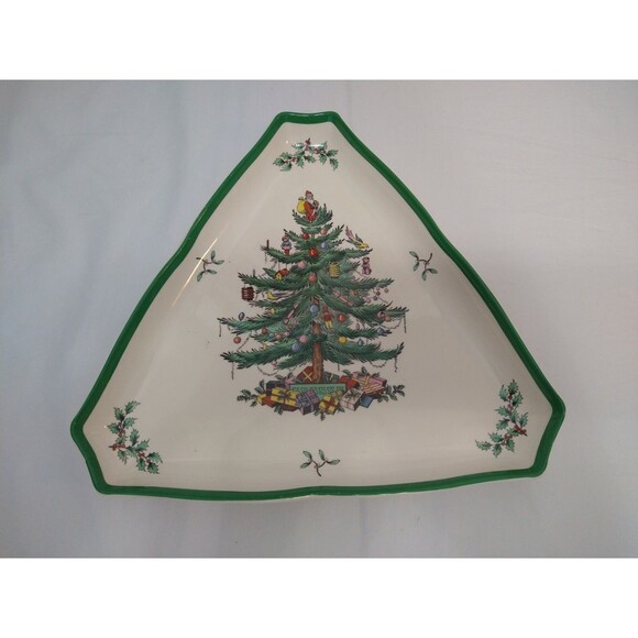 Spode Christmas Tree Plate 11" Triangle Serving Platter Dish Tray England - Picture 1 of 13